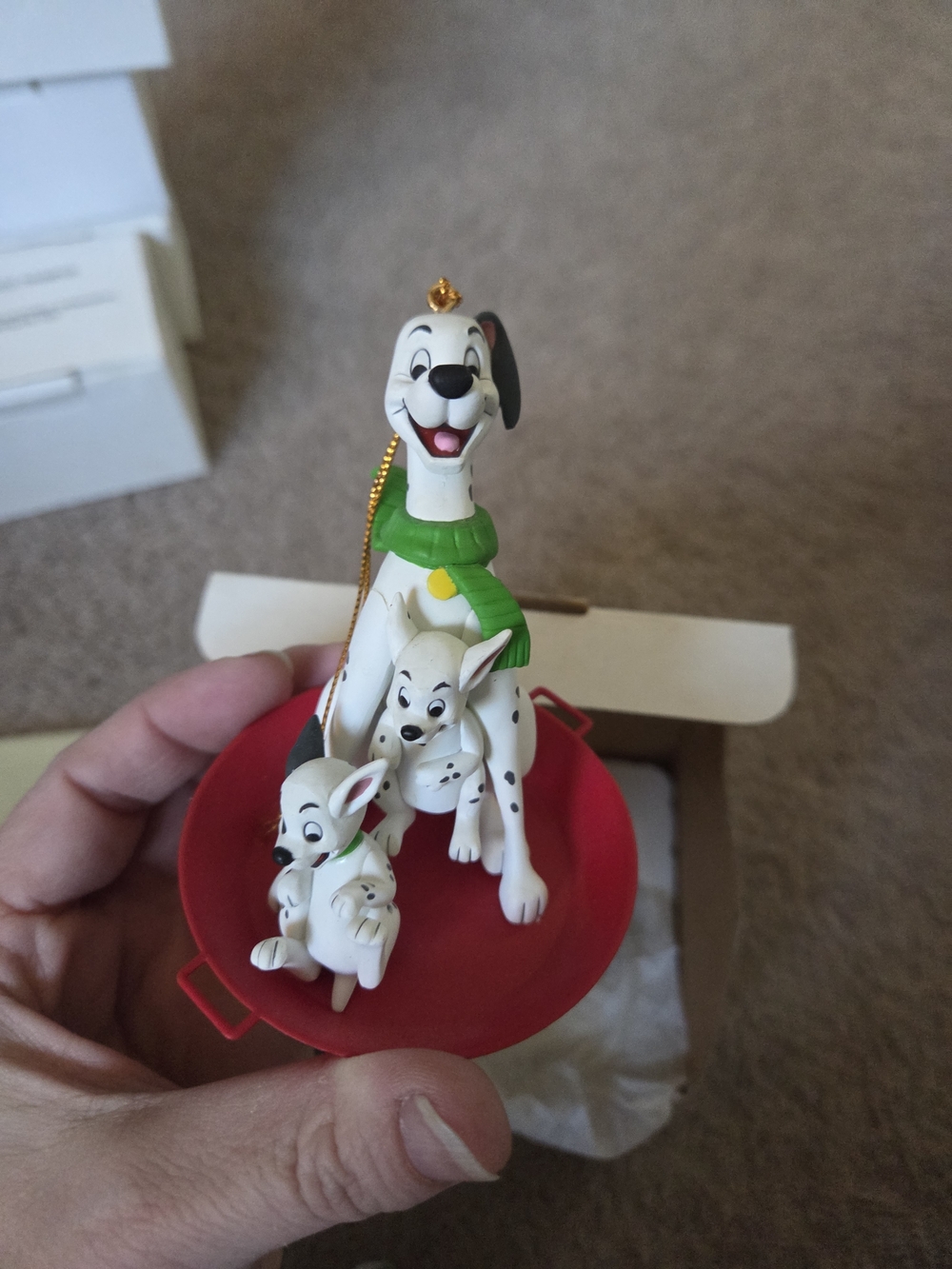 DISNEY Grolier 101 Dalmatians Christmas Ornament w/ Box #26231 105 Dogs Vintage